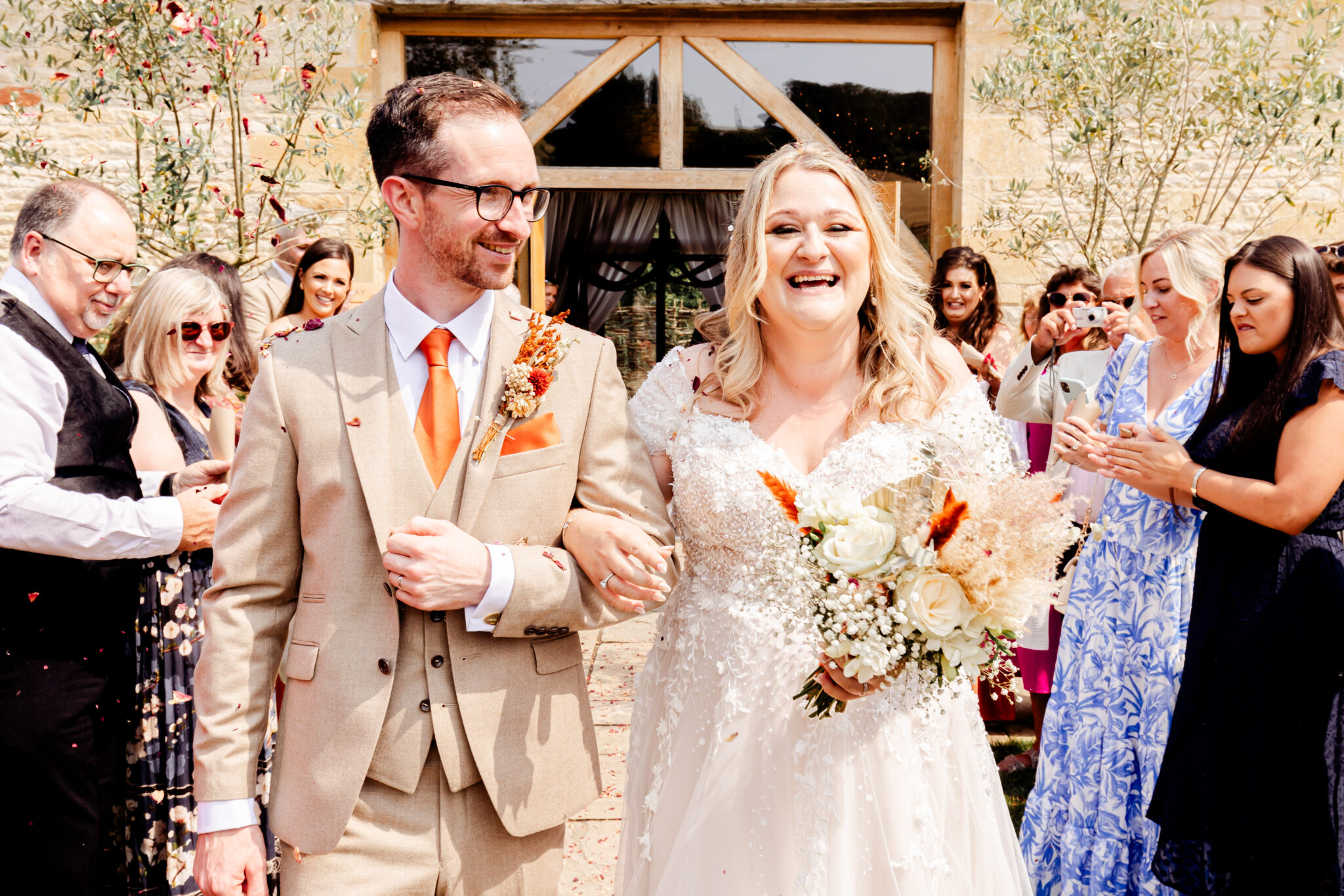 bride and groom upcote barn